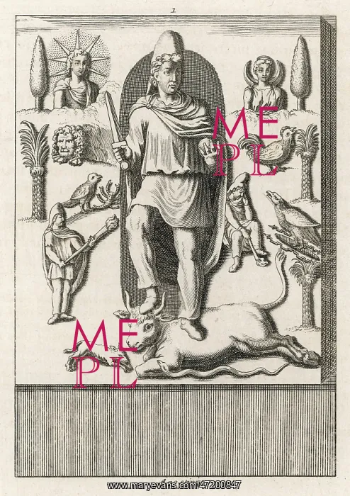 : MITHRAS with associated emblems and attributes : MITHRAS with associated emblems and attributes