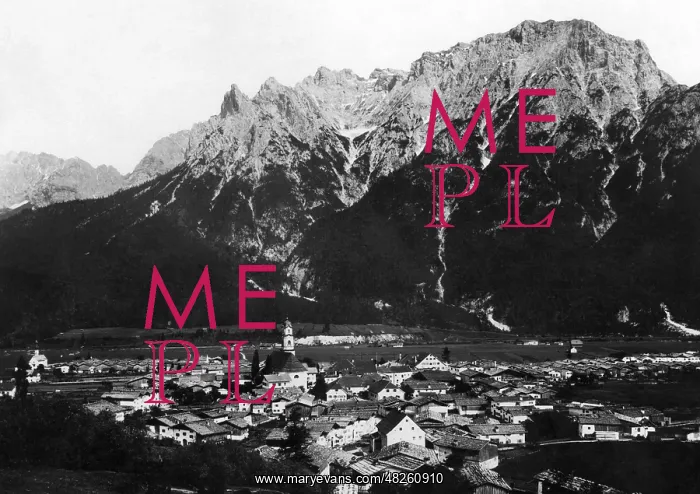 : Mittenwald with Northern Karwendel Range, around 1910 : Mittenwald with Northern Karwendel Range, around 1910