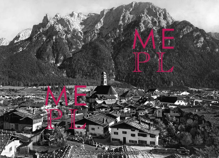 : Mittenwald with Northern Karwendel Range, around 1930 : Mittenwald with Northern Karwendel Range, around 1930