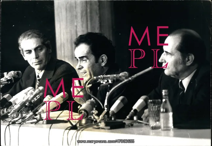 : Mitterrand and Fabre at union leaders press conference : Mitterrand and Fabre at union leaders press conference