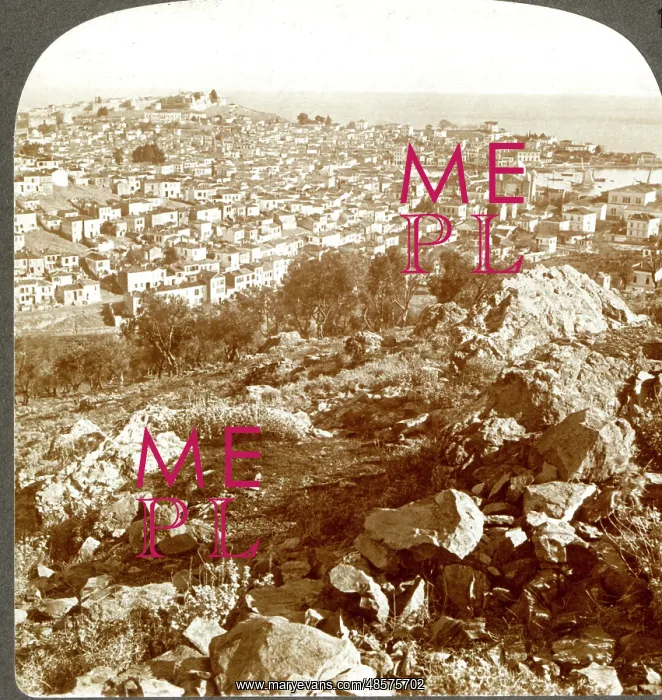 : Mitylene, Port of Lesbos, looking east over Aegean Sea : Mitylene, Port of Lesbos, looking east over Aegean Sea