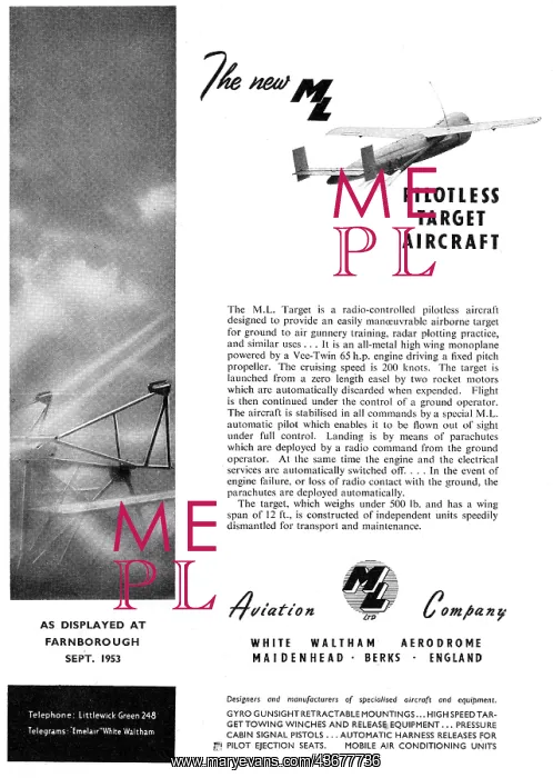 : M.L. Aviation Pilotless Target Aircraft : M.L. Aviation Pilotless Target Aircraft