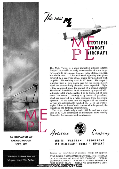 : M.L Aviation Radio Controlled Pilotless Target Aorcraft : M.L Aviation Radio Controlled Pilotless Target Aorcraft