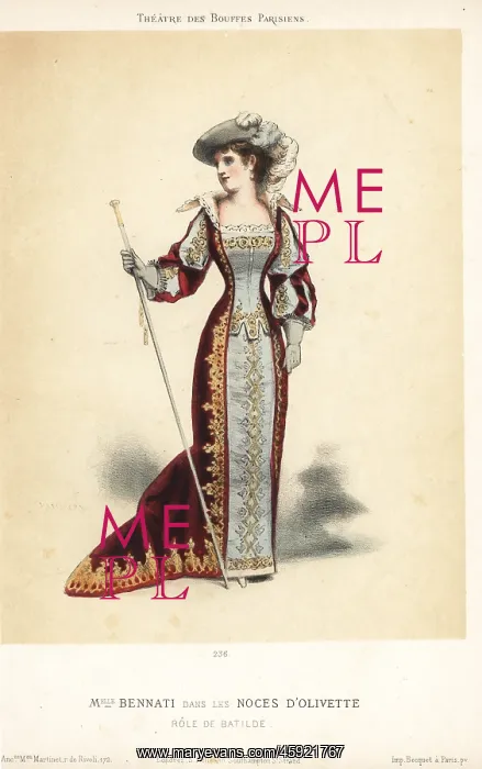 : Mlle. Julia Bennati as Batilde in Les Noces d'Olivette, 1879 : Mlle. Julia Bennati as Batilde in Les Noces d'Olivette, 1879