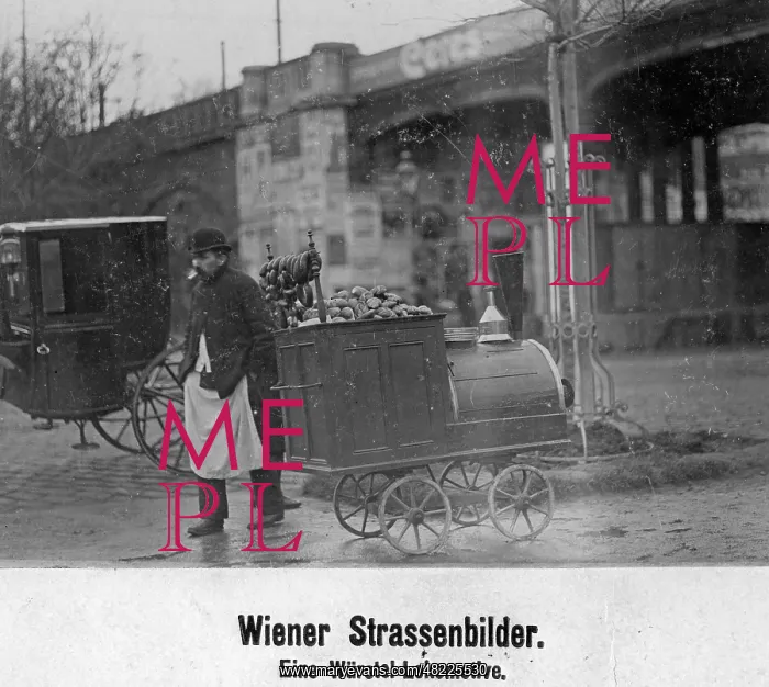 : Mobile sausage stand in Vienna, 1909 : Mobile sausage stand in Vienna, 1909