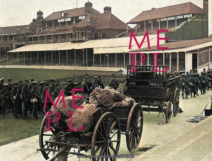 : Mobilisation scenes at the Oval cricket ground, WW1 : Mobilisation scenes at the Oval cricket ground, WW1