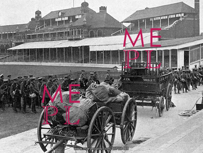 : Mobilisation scenes at the Oval cricket ground, WW1 : Mobilisation scenes at the Oval cricket ground, WW1