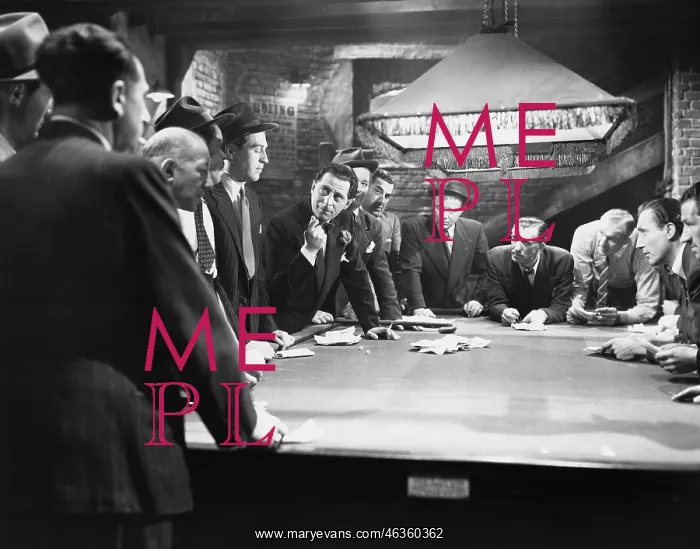 : Mobsters meeting around pool table : Mobsters meeting around pool table