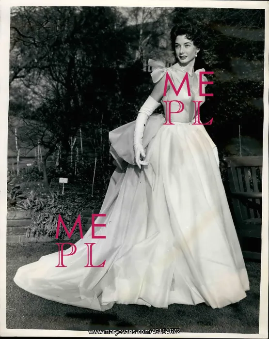 : Model in Hardy Amies evening dress : Model in Hardy Amies evening dress