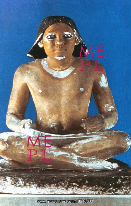 : Model of seated scribe. 5th Dynasty c2750 BC : Model of seated scribe. 5th Dynasty c2750 BC