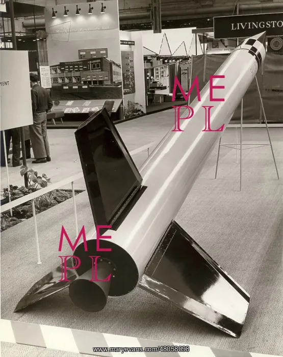 : A model of the Skylark sounding rocket on display : A model of the Skylark sounding rocket on display