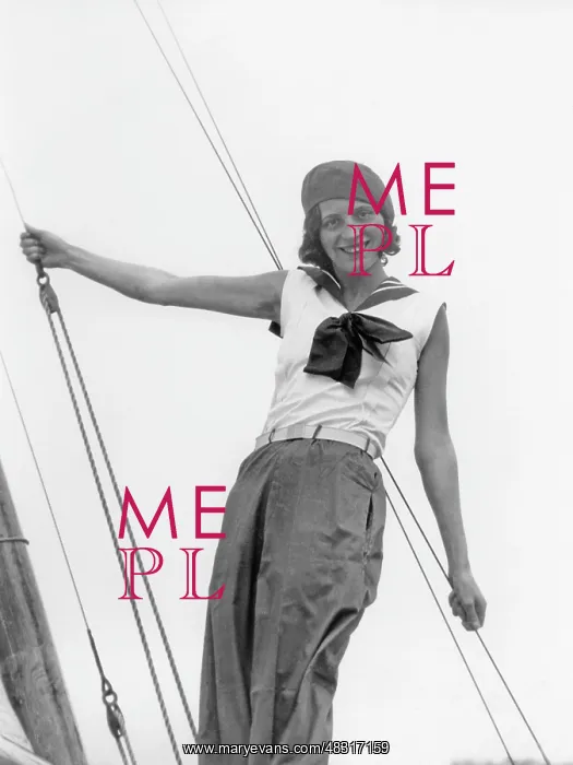 : Model with sportswear on a sailing boat : Model with sportswear on a sailing boat