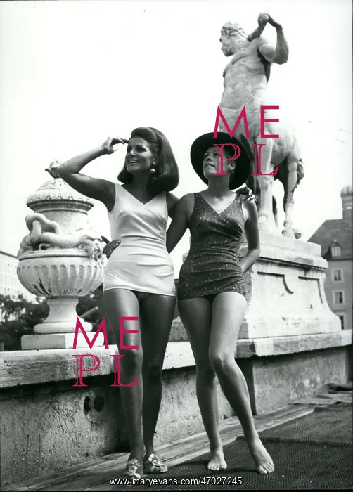 : Two models in Mary Quant knitwear bathing suits : Two models in Mary Quant knitwear bathing suits