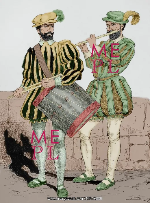 : Modern age. Spanish infantry. Fife and drum : Modern age. Spanish infantry. Fife and drum