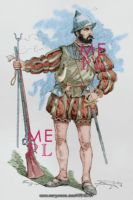 : Modern era. Arquebusier. Engraving. Museo Militar, 1883 : Modern era. Arquebusier. Engraving. Museo Militar, 1883