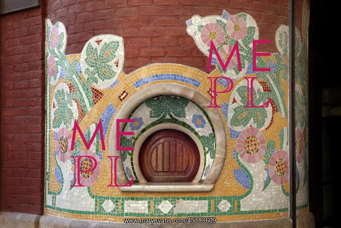 : Modernist ticket booth decorated with mosaics : Modernist ticket booth decorated with mosaics