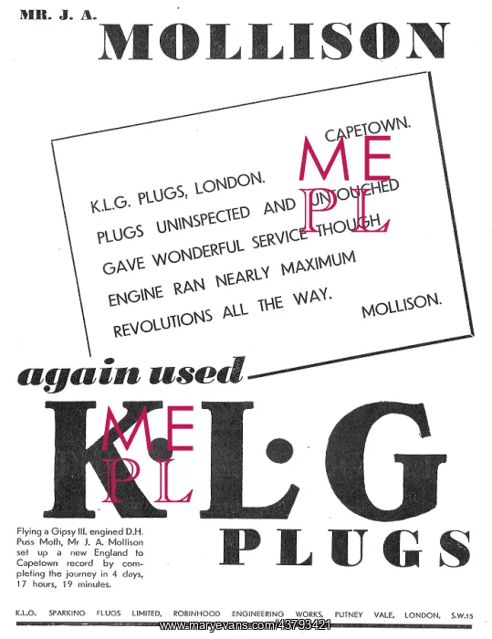 : Mollison Used KLG Sparking Plugs For Cape Flight : Mollison Used KLG Sparking Plugs For Cape Flight