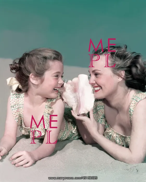 : Mom And Daughter On Beach With Conch : Mom And Daughter On Beach With Conch