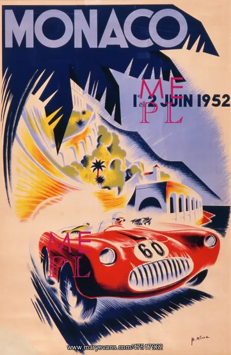 : Monaco Grand Prix Poster - 1952 : Monaco Grand Prix Poster - 1952