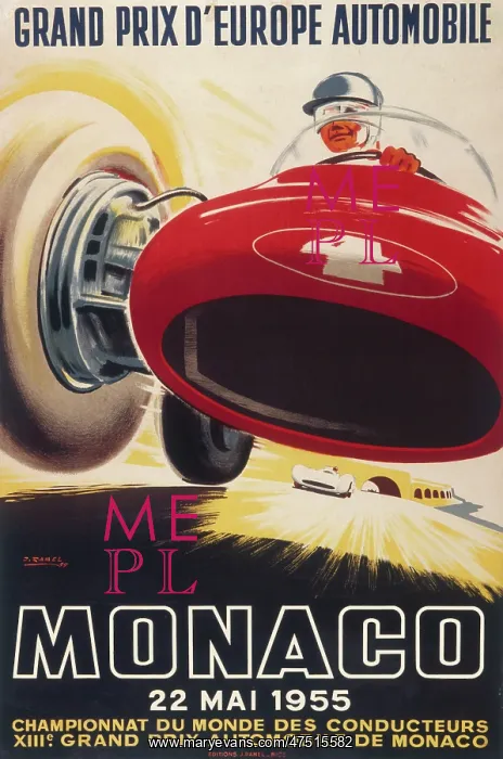 : Monaco Grand Prix Poster - 1955 : Monaco Grand Prix Poster - 1955