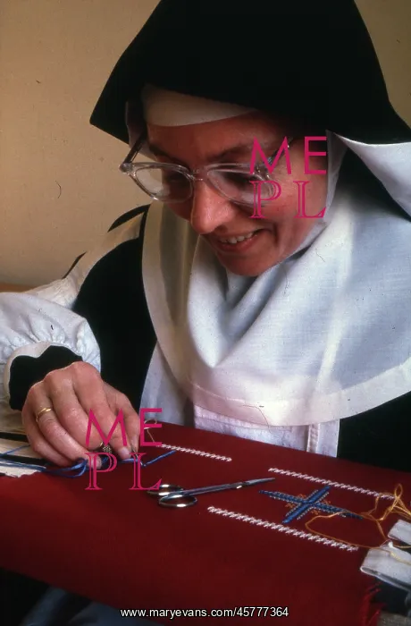 : Monastic life - nun doing embroidery : Monastic life - nun doing embroidery