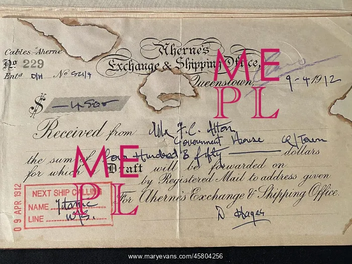 : Money order with Titanic red rubber stamp : Money order with Titanic red rubber stamp