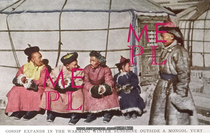  : Mongolia - Men chatting outside a yurt