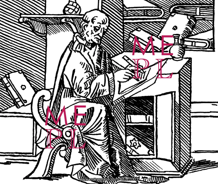 : Monk in medieval scriptorium : Monk in medieval scriptorium