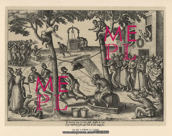 : A monkey mounted on a barrel tilting at a basin : A monkey mounted on a barrel tilting at a basin