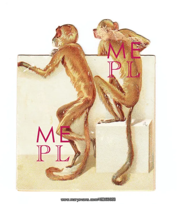 : Two monkeys on a cutout New Year card : Two monkeys on a cutout New Year card
