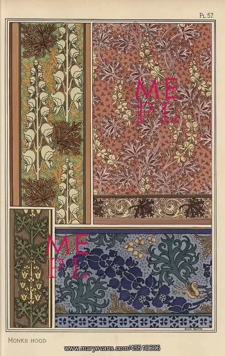 : Monks hood in art nouveau patterns : Monks hood in art nouveau patterns