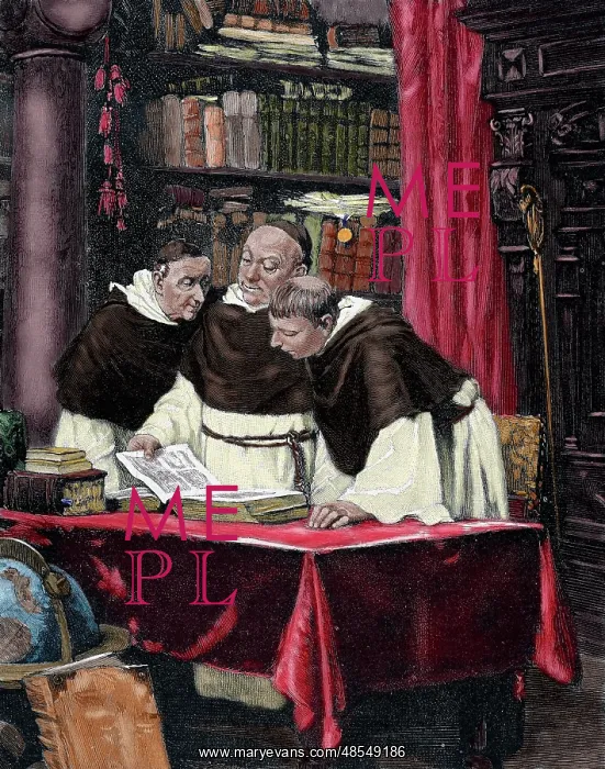 : Monks reading a copy of the Gutenberg Bible : Monks reading a copy of the Gutenberg Bible