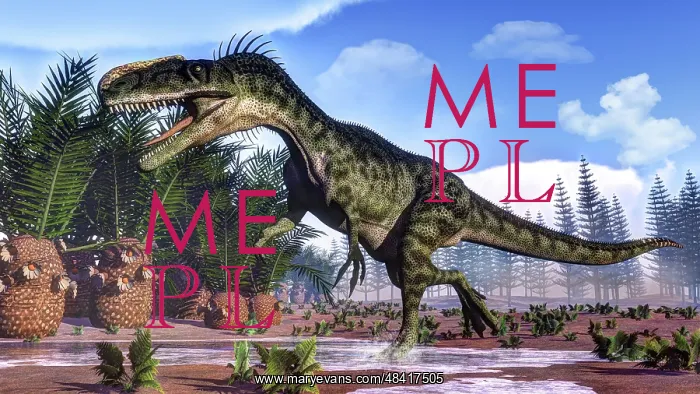 : A Monolophosaurus dinosaur walking amongst cycas and ? : A Monolophosaurus dinosaur walking amongst cycas and ?