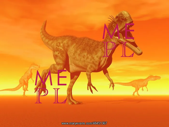  : Three Monolophosaurus dinosaurs in the desert by sunset