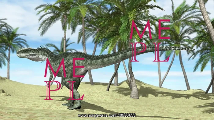 : Monolophosaurus in a prehistoric environment with palm trees