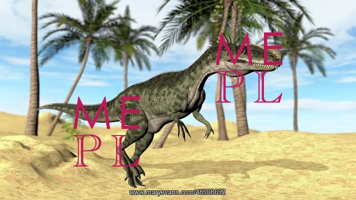 : Monolophosaurus walking across a prehistoric landscape : Monolophosaurus walking across a prehistoric landscape