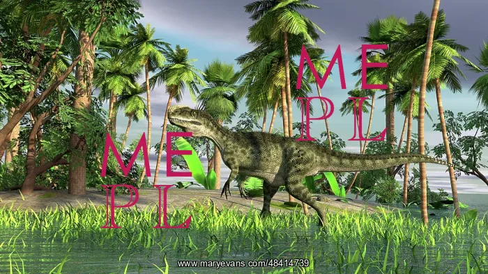 : Monolophosaurus walking through shallow water : Monolophosaurus walking through shallow water