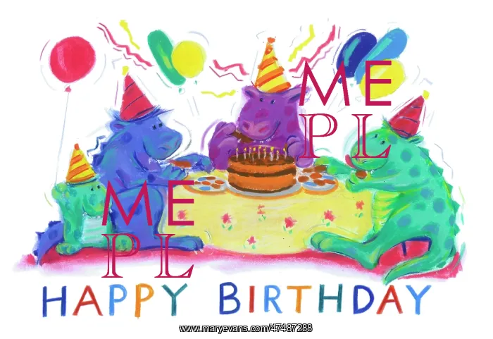 : Four monsters eating a birthday tea : Four monsters eating a birthday tea