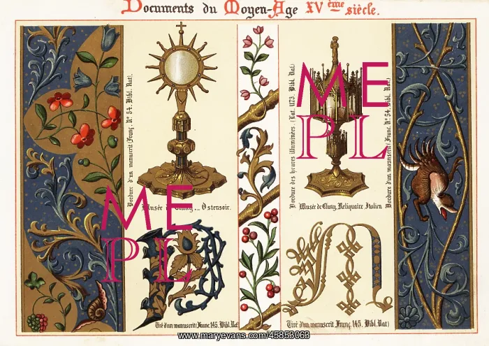 : Monstrance, Italian reliquary, and borders from : Monstrance, Italian reliquary, and borders from