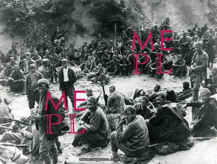 : Montenegrin troops waiting for battle, eastern front, WW1 : Montenegrin troops waiting for battle, eastern front, WW1