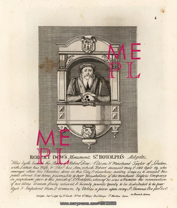 : Monument to Robert Dow in St. Botolph's, Adgate : Monument to Robert Dow in St. Botolph's, Adgate
