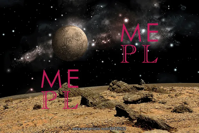 : A moon rises over a rocky and barren alien landscape : A moon rises over a rocky and barren alien landscape
