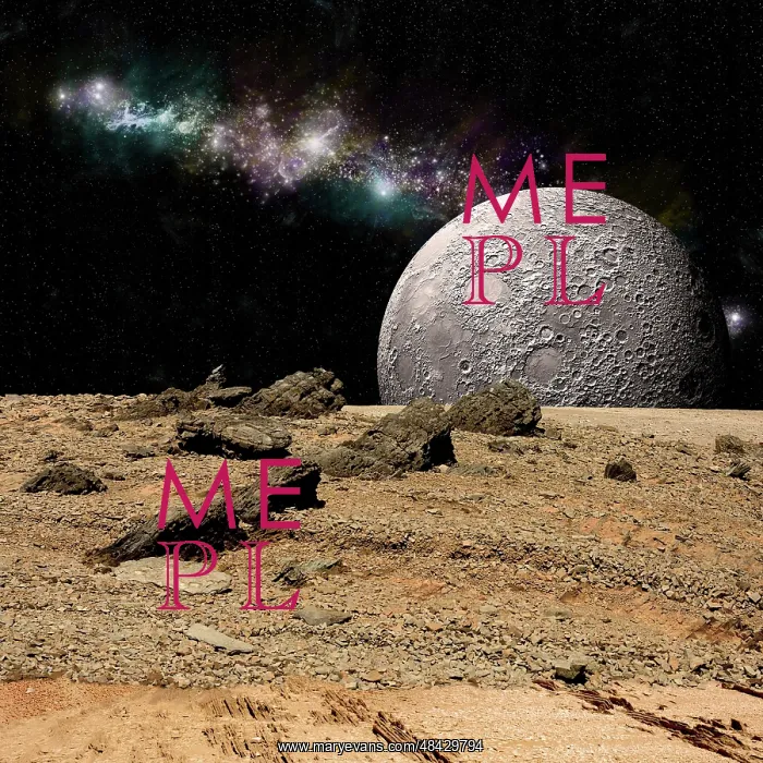 : A moon rises over a rocky and barren alien landscape : A moon rises over a rocky and barren alien landscape