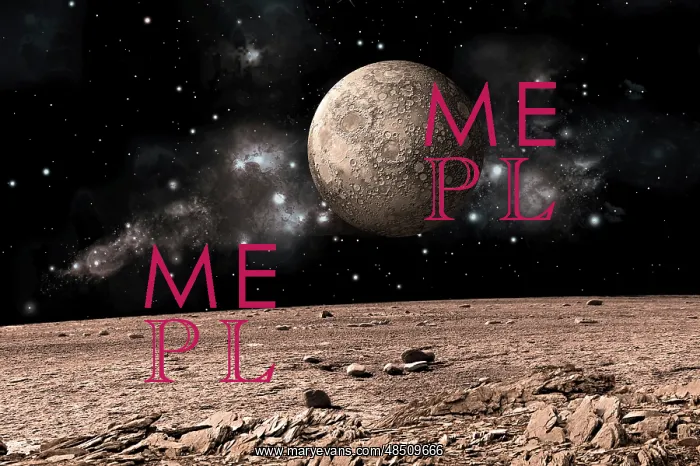 : A moon rises over a rocky and barren alien landscape : A moon rises over a rocky and barren alien landscape