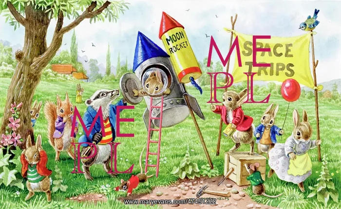  : The Moon Rocket with rabbits, badger, squirrel, mouse
