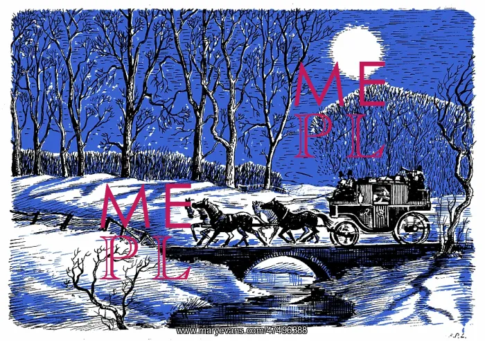 : Moonlit snowscene with coach on bridge : Moonlit snowscene with coach on bridge