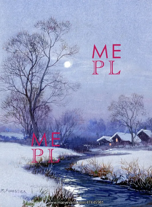 : Moonlit Snowscene with River and Cottages : Moonlit Snowscene with River and Cottages