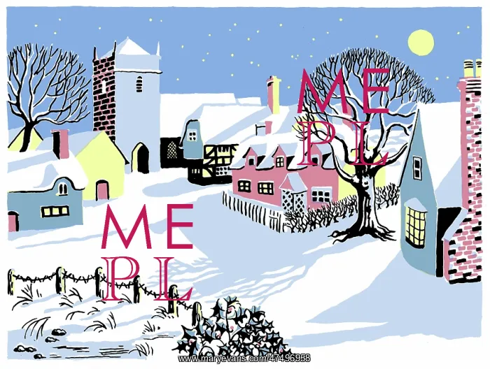 : Moonlit Village - snowscene : Moonlit Village - snowscene