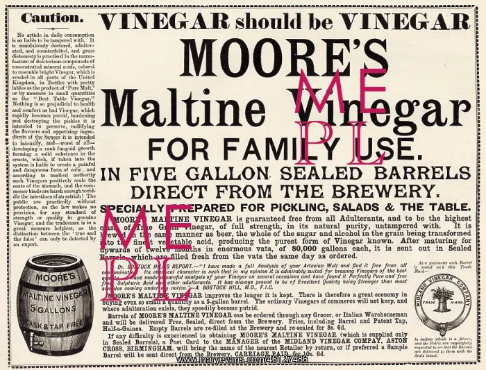 : Moore's Maltine Vinegar advertisement : Moore's Maltine Vinegar advertisement