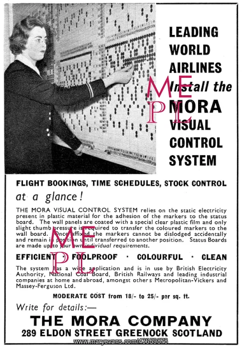 : MORA Visual Control System. Airline Schedules 1958 : MORA Visual Control System. Airline Schedules 1958